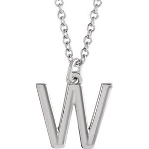Platinum 9.5mm Small Block Initial W Necklace, 16 Inch